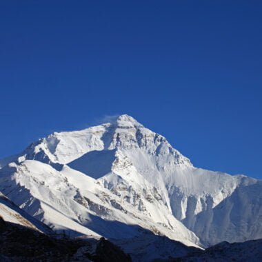 Mount Everest in Tibet against a clear sky