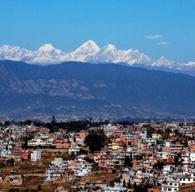 Kathmandu City, Nepal - Panoramic View against snow mountains of the Himalayan Range