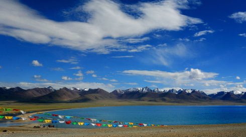 Namtso Lake in Tibet with Prayer Flags