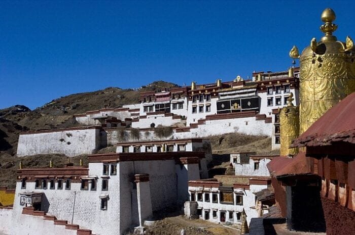 Ganden Monastery in Tibet - standing at a hillside