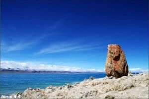 Namtso Lake in Tibet - with the stone mark