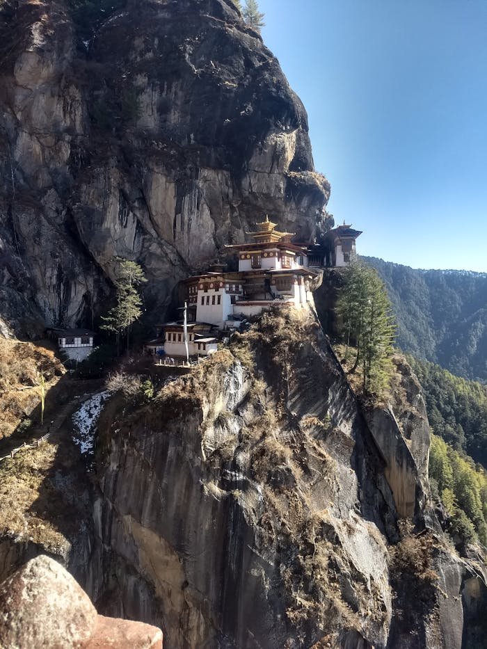 The Tiger's Nest Monastery perched on a cliffside in Bhutan