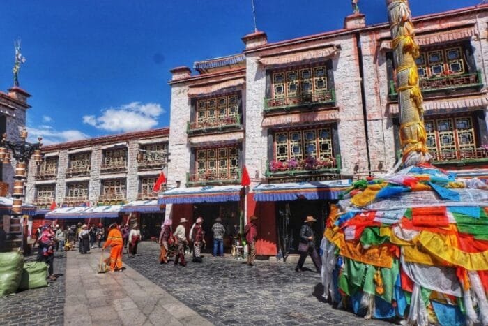 Barkhor Street architecture in 10-day Everest-Namtso group tour Tibet