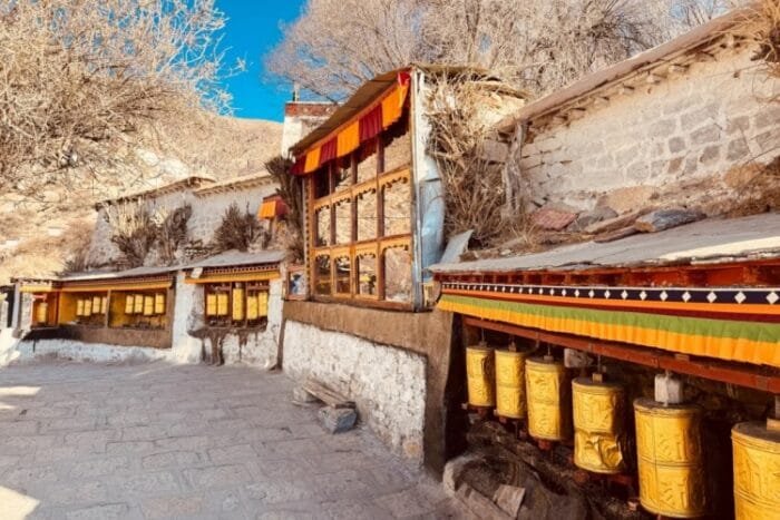 Drepung Monastery prayer wheels in 10-day Everest-Namtso group tour