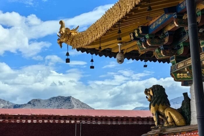 Jokhang Temple wooden joints in Lhasa on 4-day Tibet group tour