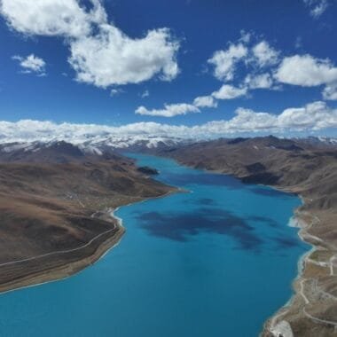 Yamdrok Lake valley vistas on extended 15-day Kailash-Manasarovar group tour