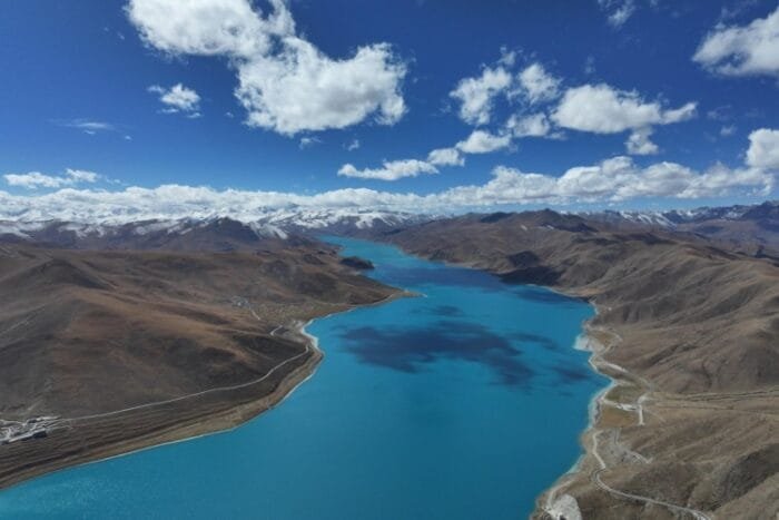 Yamdrok Lake valley vistas on extended 15-day Kailash-Manasarovar group tour
