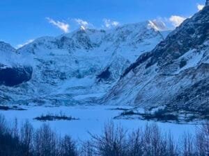 The Midui Glacier in Bomi during Tibet’s Peach Blossom Festival, showing a world of snow and ice.