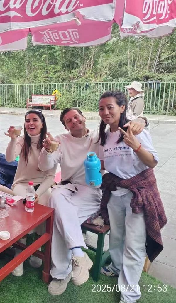 Tibetan guide with our guests from Italy